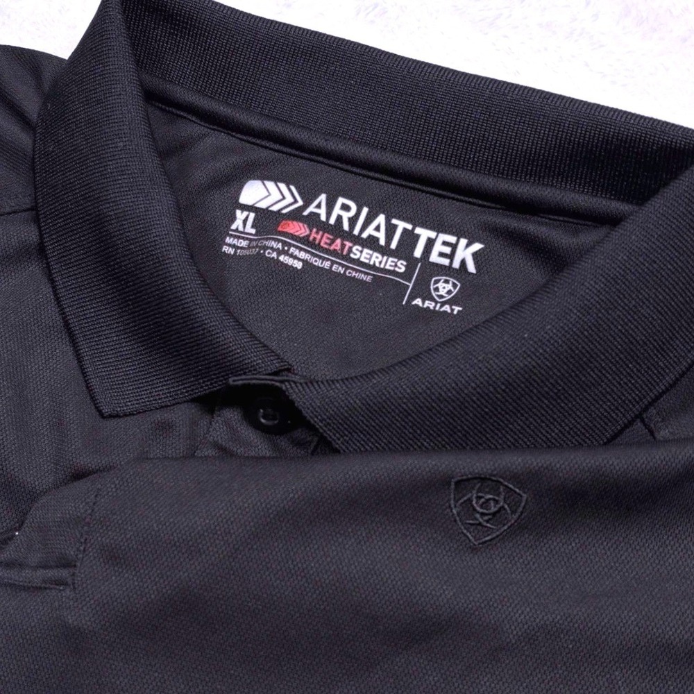 Ariat Polo Shirt Men XL Black AriatTEK Heat Series Wicking Anti-Odor UPF Golf